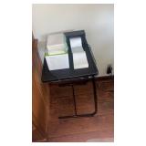 Stand with label printer, including wastebasket