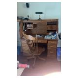 Oak roll, top desk and chair, all other items not