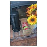 Electric heater, firewood, starter pack, flowers,