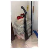 Ironing board, old blankets towels, dirt devil,