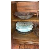 Glass, serving pieces, wine, glasses, candles,