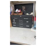 Two piece stackable tool chest with rolling base.