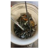 Bucket of nuts, bolts, fasteners, garage, parts,