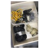 Several ratchet straps, hooks, harness, climbing