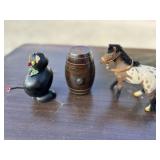 Antique horse, barrel, paper mache cat egg