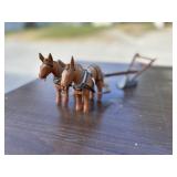 2 mules and plow, wooden figures