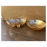 2 small carnival glass bowls