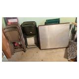 (5) metal folding chairs and a metal fold out