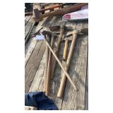 Garden tools, including hatchet, grubbing hoes