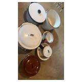 Several pieces of graniteware Including pots