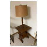 Wood side table with built-in lamp