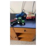 Toy, tractors, and toy fire truck