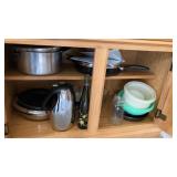 Kitchen ware, including bowls, pans, pot,