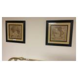 Framed, eastern and western hemisphere prints