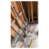 Hand tools including shovels, pickaxe, axe,