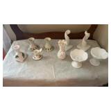 Lot of vintage white glass candle holders and