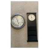 Two wall hanging clocks.