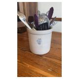 SP&S Co Whitehall, Illinois crock with utensils