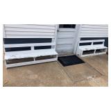 Two small white wooden benches