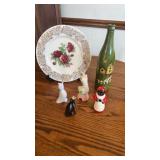 Pie birds, painted bottle, collectible plate