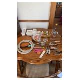 Misc vintage and other kitchen items, small wood