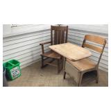 Old school desk. With childrenï¿½s wooden rocking