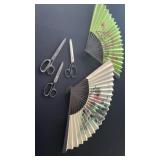 (2) Vintage Oriental Fans, (3) vintage scissors