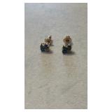 Pair of 14 karat, yellow gold ladies, sapphire