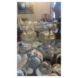 Cupboard, swan and duck glassware along with two