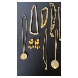 Large lot of gold color necklaces chains,