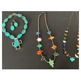 (3) turquoise and stone necklaces, one set with