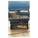 Toolbox, including saw blades Allen wrenches,