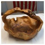 Large hand carved bural wood basket