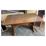 Twin pedestal table with two extra leaves. 36