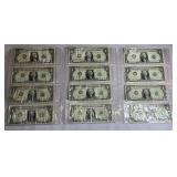 (12) U.S. one dollar bills numbered 1-12 and