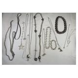 (13) Silver tone necklaces and one bracelet