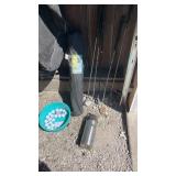 Golf clubs, golf balls, new folding chair and