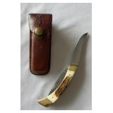 Browning three blade knife with leather sheath,