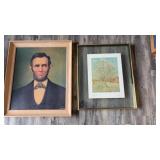 2 items Van Gogh print, and Abraham Lincoln