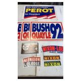 Political signs, stickers, 1968 book by Harvey