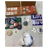 Political buttons, pins, bumper stickers, and