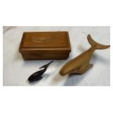 Wood Hand-carved whale figures (2) and wooden
