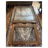 Wood and glass with metal inlay coffee table