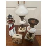 (2) Vintage Hurricane lamps, Lighthouse lamp,