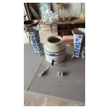 Blue and white vases and water cooler