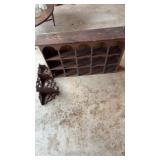 Two decorative wooden shelf units and footstool