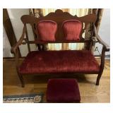 Antique Victorian Settee Wood with Velvet Cushions