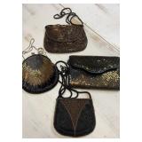 (4) Elegant Clutch Bags in beaded black, rust,