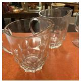 (2) Glass pitchers, 4 goblets, (5) double handle