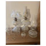 (3) Antique Glass Oil Lamps and